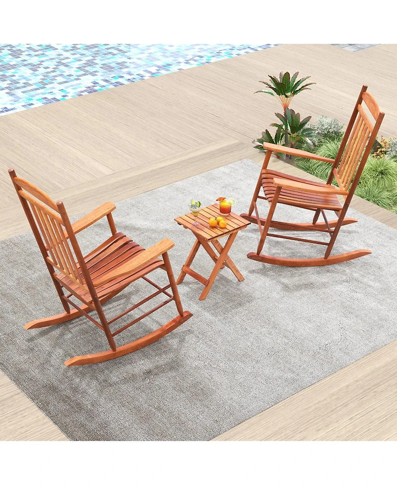 Gouun 3-piece Outdoor Poplar Wood Rocking Bistro Set