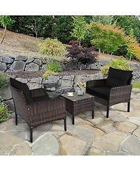 Gouun 3 Pcs Outdoor Patio Rattan Conversation Set with Seat Cushions