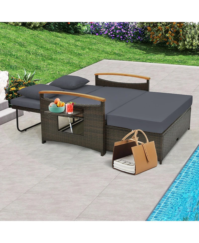 Outdoor Wicker Daybed with Folding Panels and Storage Ottoman