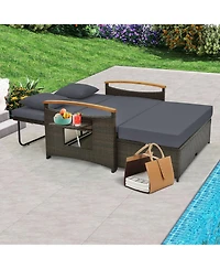 Outdoor Wicker Daybed with Folding Panels and Storage Ottoman
