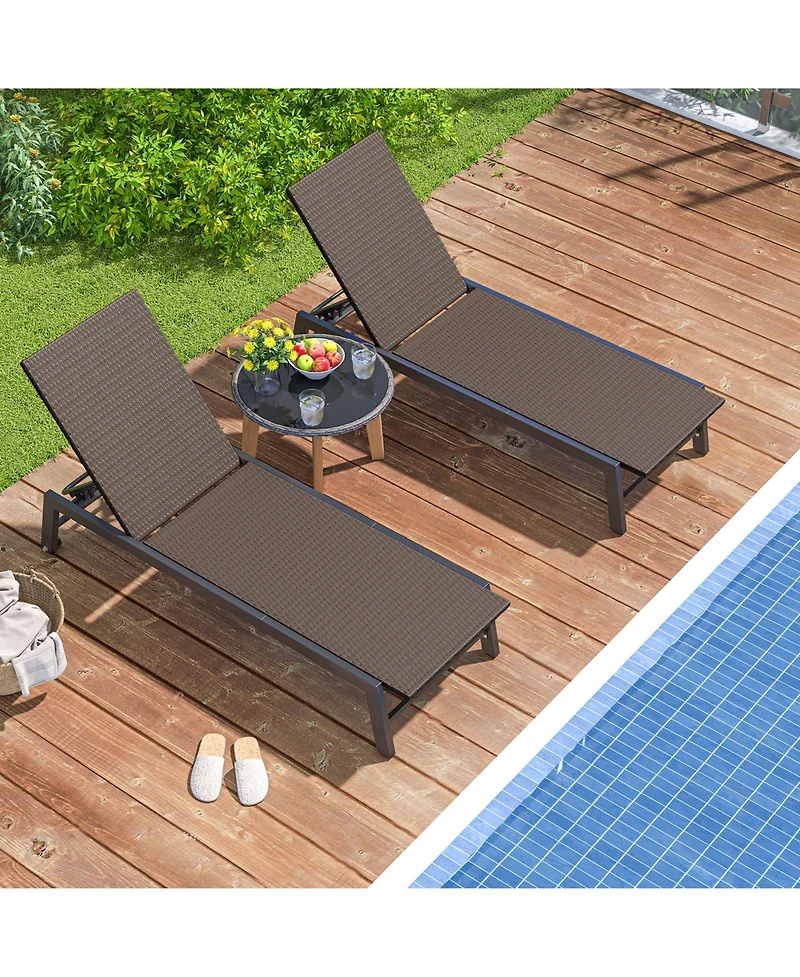 Gouun Pe Wicker Patio Chaise Lounge Chair with Wheels for Poolside Backyard and Deck