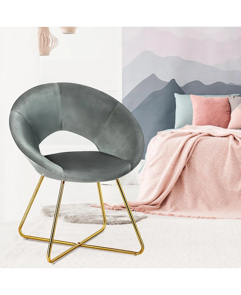 Gouun Modern Accent Velvet Dining Arm Chair with Metal Legs and Soft Cushion