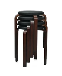 Gouun Set of 4 Bentwood Round Stool Stackable Dining Chairs with Padded Seat