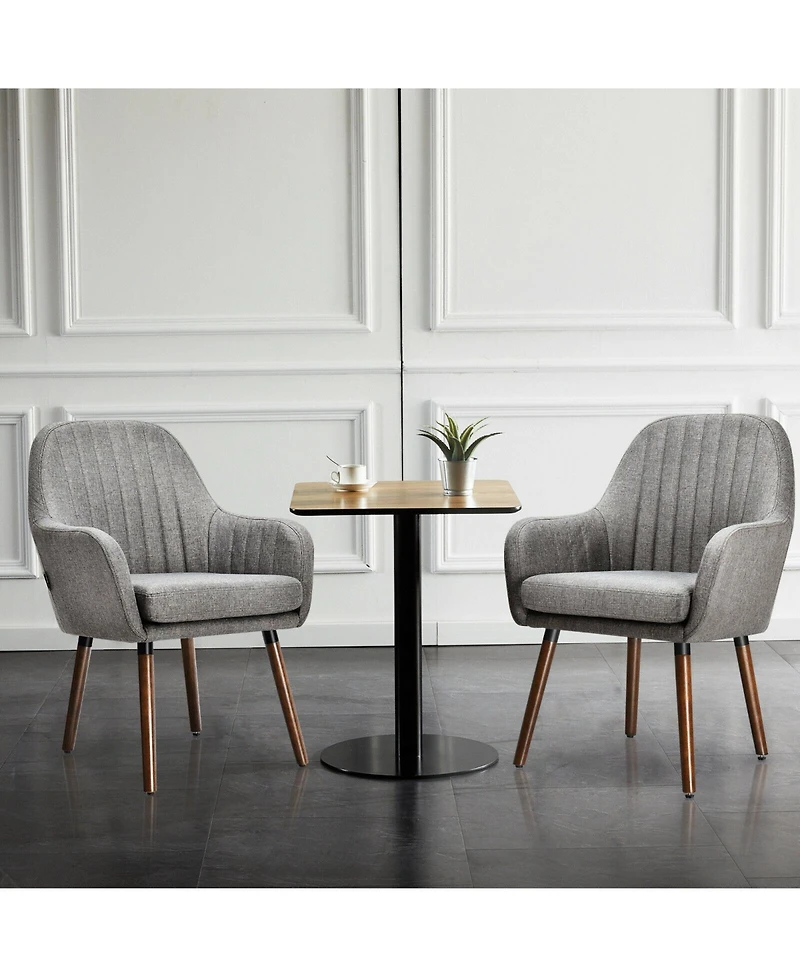 Gouun Set of 2 Fabric Upholstered Accent Chairs with Wooden Legs