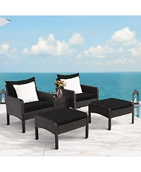 Gouun 5 Pieces Patio Rattan Sofa Ottoman Furniture Set with Cushions