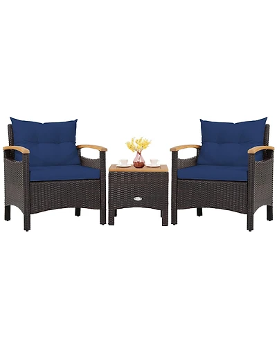 3 Pieces Patio Rattan Furniture Set with Removable Cushions