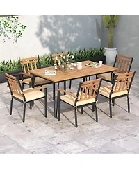 Gouun 63 Inch Rectangular Outdoor Dining Table for 6 People with Acacia Wood Tabletop and Umbrella Hole-63 inches