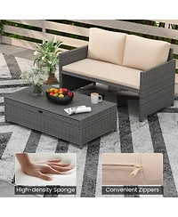 Gouun Outdoor Rattan Daybed Wicker Loveseat and 31 Gallon Storage Ottoman