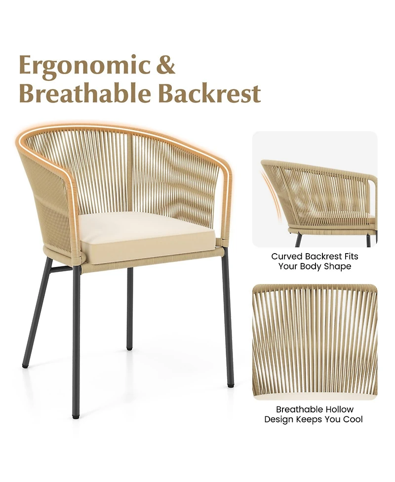 Gouun Patio Chairs Set of 4 with Curved Backrest and Seat Cushion for Patio