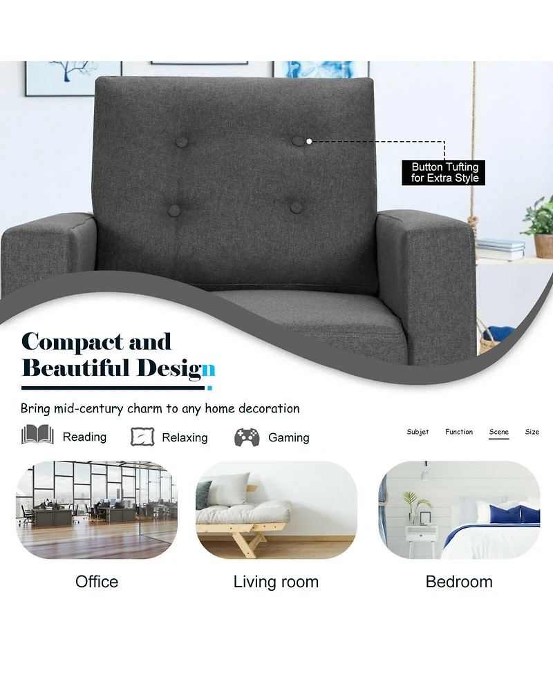 Gouun Mid-Century Upholstered Armchair Club Chair with Rubber Wood Legs
