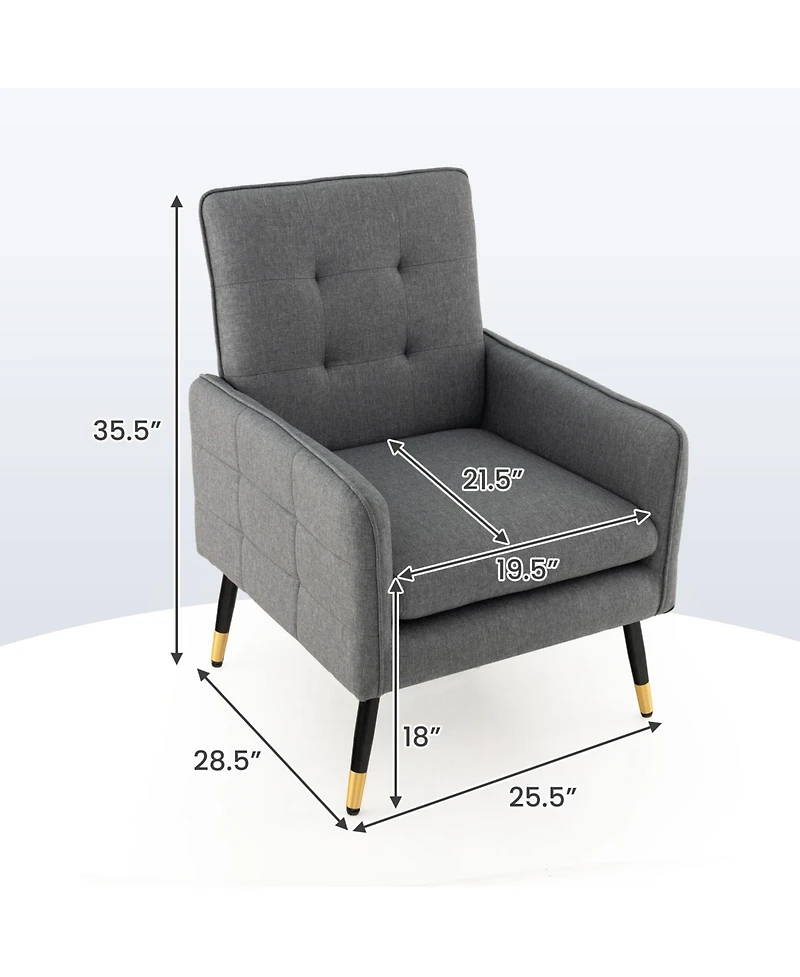 Gouun Linen Fabric Accent Chair with Removable Seat Cushion