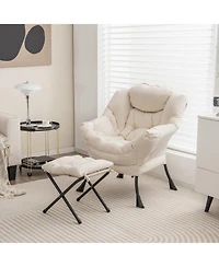 Gouun Modern Accent Sofa Chair with Folding Footrest and Side Pocket