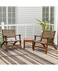 3 Pieces Outdoor Wooden Patio Rattan Furniture Set