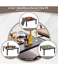 5 Pieces Patio Rocking Chairs and 4-in-1 Fire Pit Table with Fire Poker