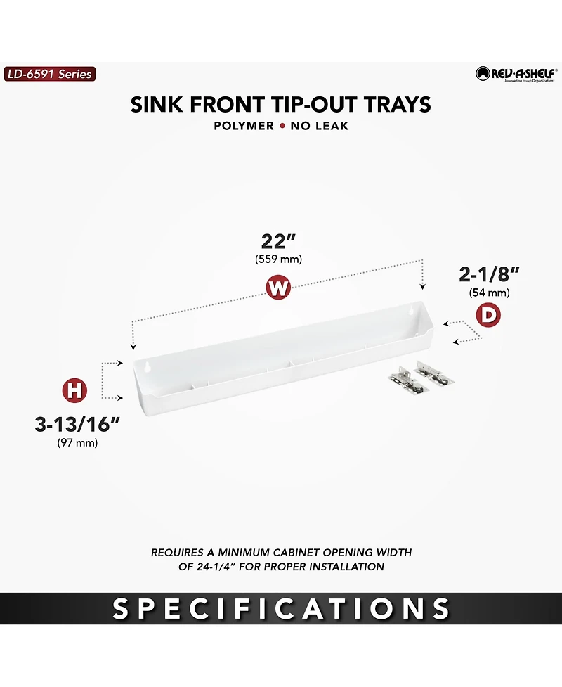Rev-a-Shelf 22'' Kitchen Tip Out Tray Polymer, Plastic, White, Ld-6591-22-11-1