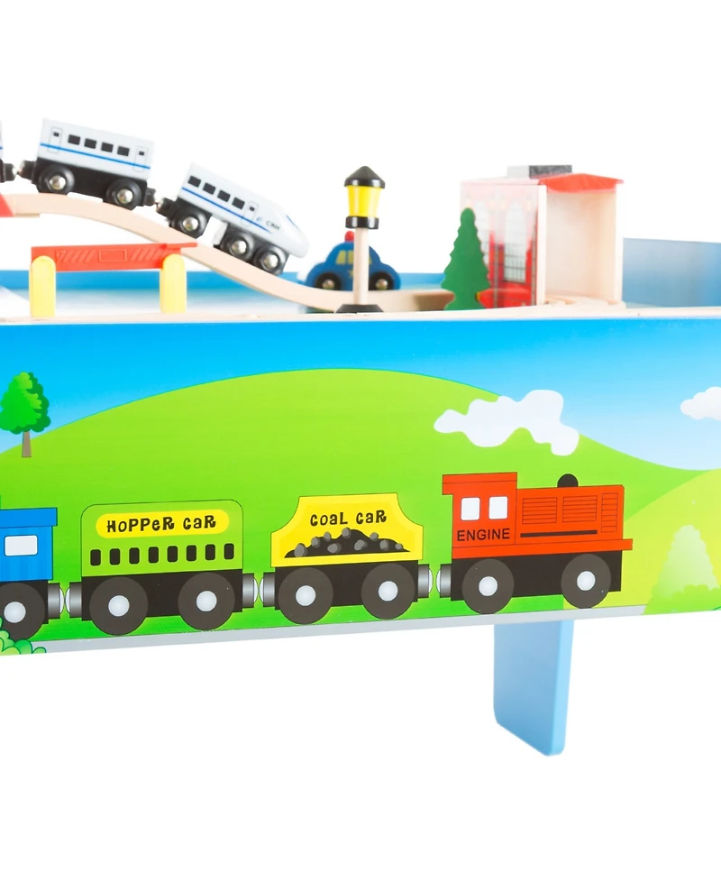Hey Play 75-Piece Wooden Train Set with Play Table