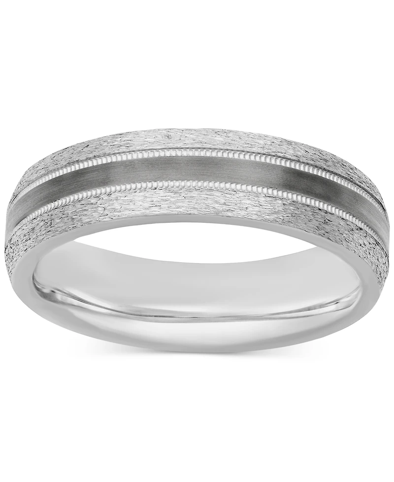 Men's Bark & Brushed Finish Wedding Band Sterling Silver Black Rhodium-Plate