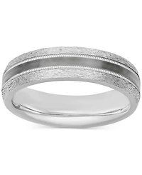 Men's Bark & Brushed Finish Wedding Band Sterling Silver Black Rhodium-Plate