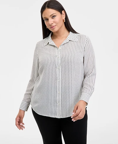 INC Plus Size Striped Long-Sleeve Shirt, Exclusively at Macy's