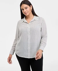 INC Plus Size Striped Long-Sleeve Shirt, Exclusively at Macy's