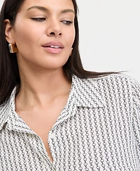 INC Plus Size Striped Long-Sleeve Shirt, Exclusively at Macy's