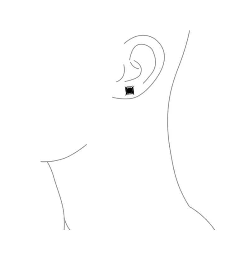 Bling Jewelry Classic Black Cubic Zirconia Stud Earrings Square Sterling Silver