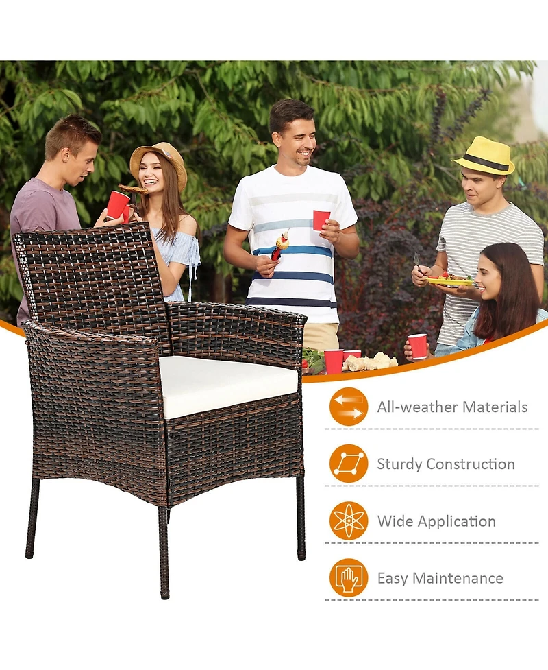 Gymax Patio 4PCS Rattan Arm Dining Chair Cushioned Sofa Furniture Brown