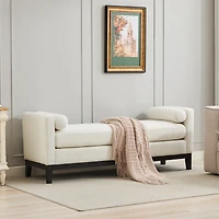 66" Upholstered Bench, Boucle Ottoman for Bedroom, Living Room, or Entryway-The Pop Home