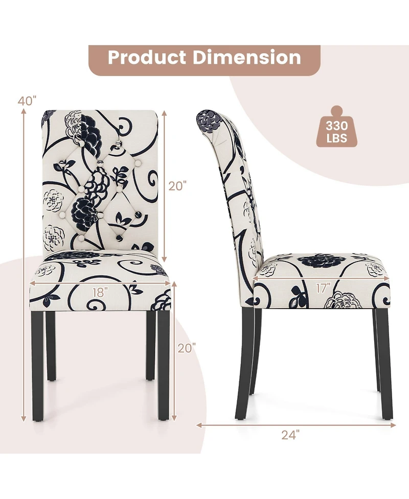Gouun 2 Pieces Tufted Dining Chair Set with Adjustable Anti-Slip Foot Pads