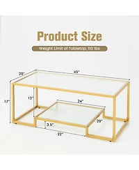 Gouun Modern 2-Tier Rectangular Table with Glass Table Top