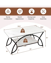 Gouun 2-Tier Faux Marble Table with Marble Top and Metal Frame