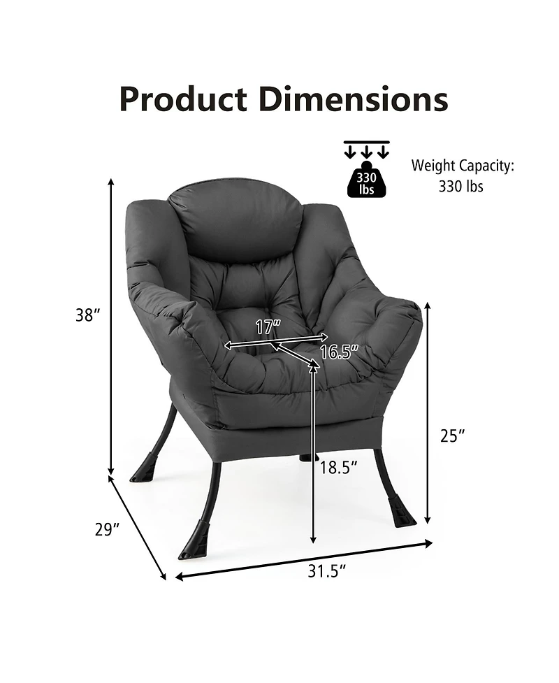 Gouun Modern Polyester Fabric Lazy Chair with Steel Frame and Side Pocket
