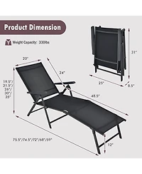 Gouun Patio Foldable Chaise Lounge Chair with Backrest and Footrest