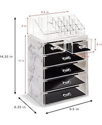 Sorbus 2 Piece Acrylic Makeup and Jewelry Storage Organizer Case (6 Drawers and Lipstick Tray