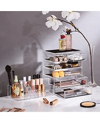 Sorbus 2 Piece Acrylic Makeup and Jewelry Storage Organizer Case (6 Drawers Lipstick Tray