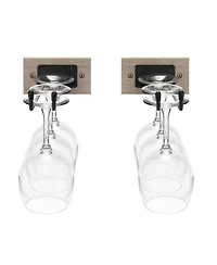Sorbus Wire & Grey Wood Wine Rack and Glass Holder Wall Mounted for Bottles, Wine Glasses, for Home Bar (Holds 6 Bottles, 6 Glasses)