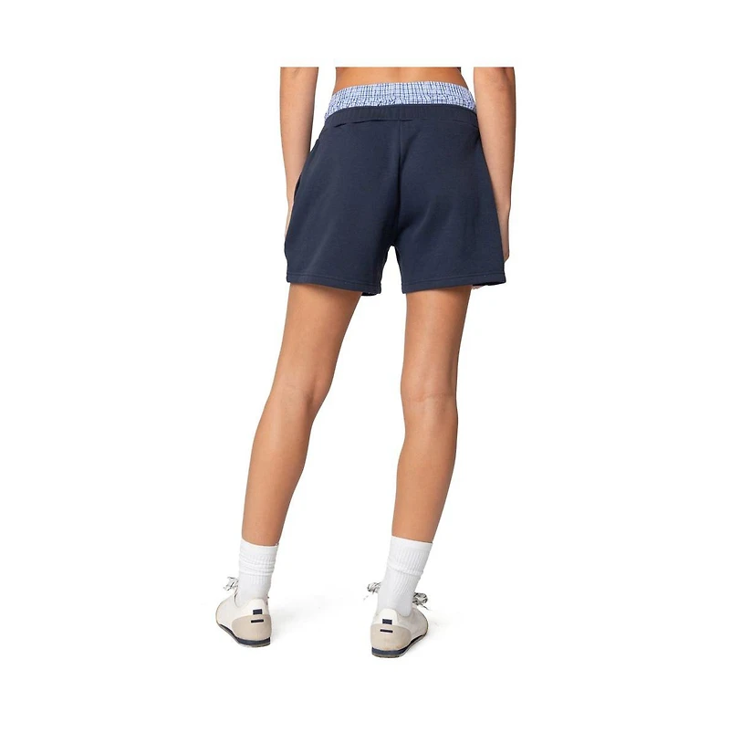 Edikted Women's Plaid Boxer Detail Sweat Shorts