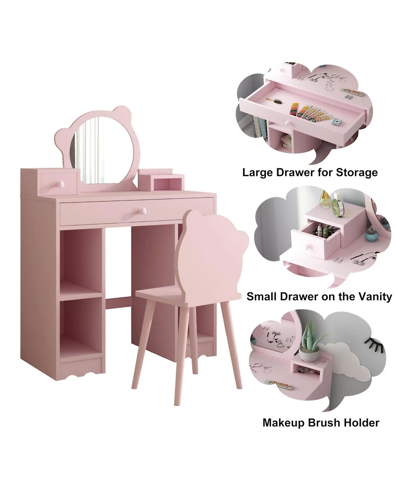gaomon Kids Wooden Play Vanity Set with Vanity Table, Mirror