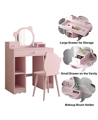 gaomon Kids Wooden Play Vanity Set with Vanity Table, Mirror