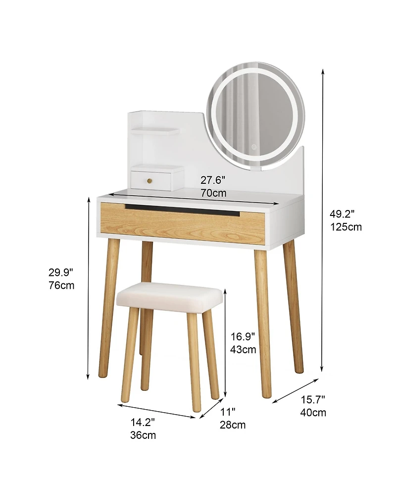 gaomon Vanity Desk with Stool - Makeup Table with Touch Light Mirror