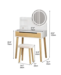 gaomon Vanity Desk with Stool - Makeup Table with Touch Light Mirror