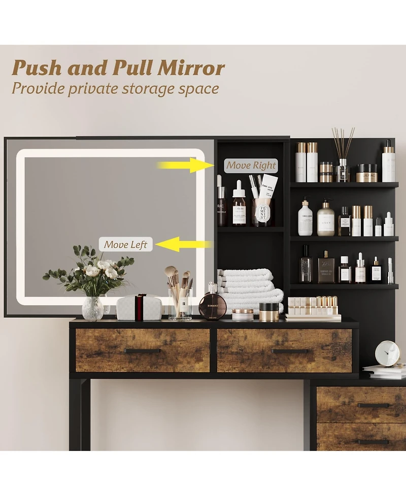 gaomon Vanity Desk, Makeup Vanity with Adjustable Led Lighted Sliding Mirror, Charging Station