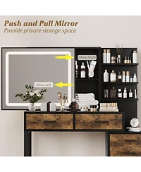 gaomon Vanity Desk, Makeup Vanity with Adjustable Led Lighted Sliding Mirror, Charging Station