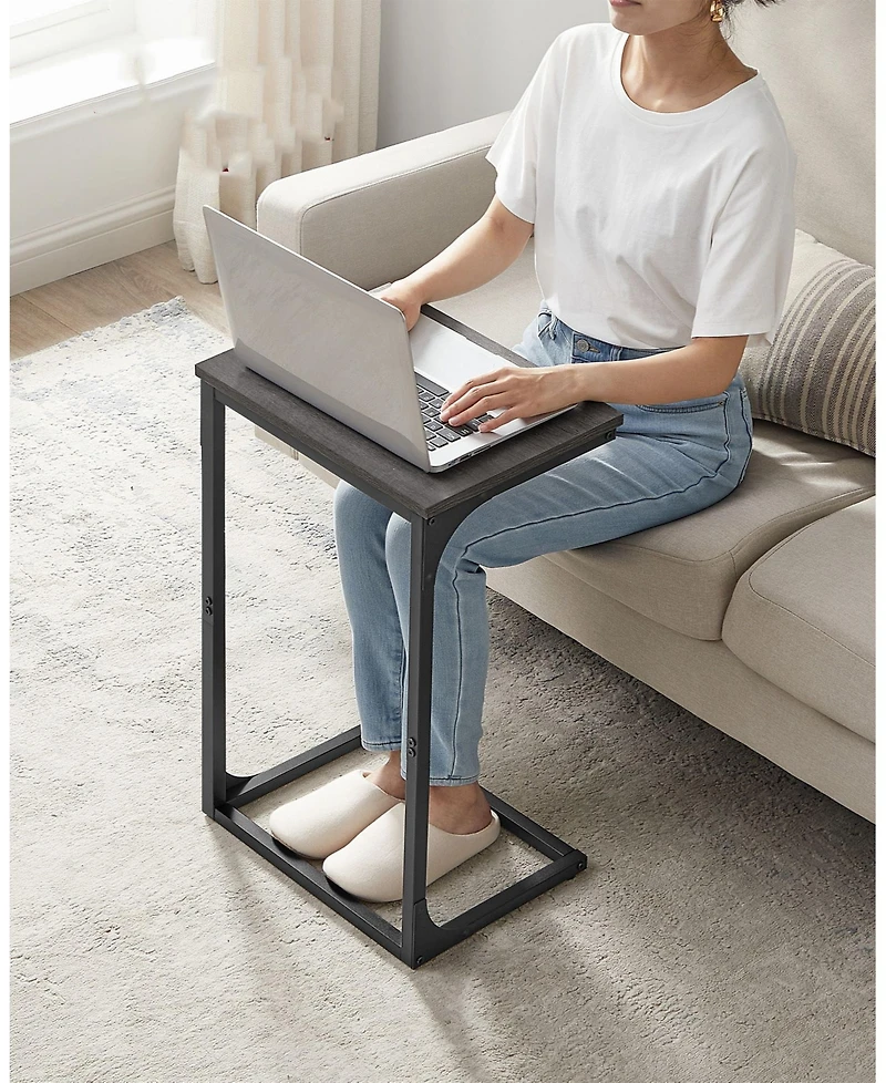 Industrial C-shaped Side Table With Metal Frame