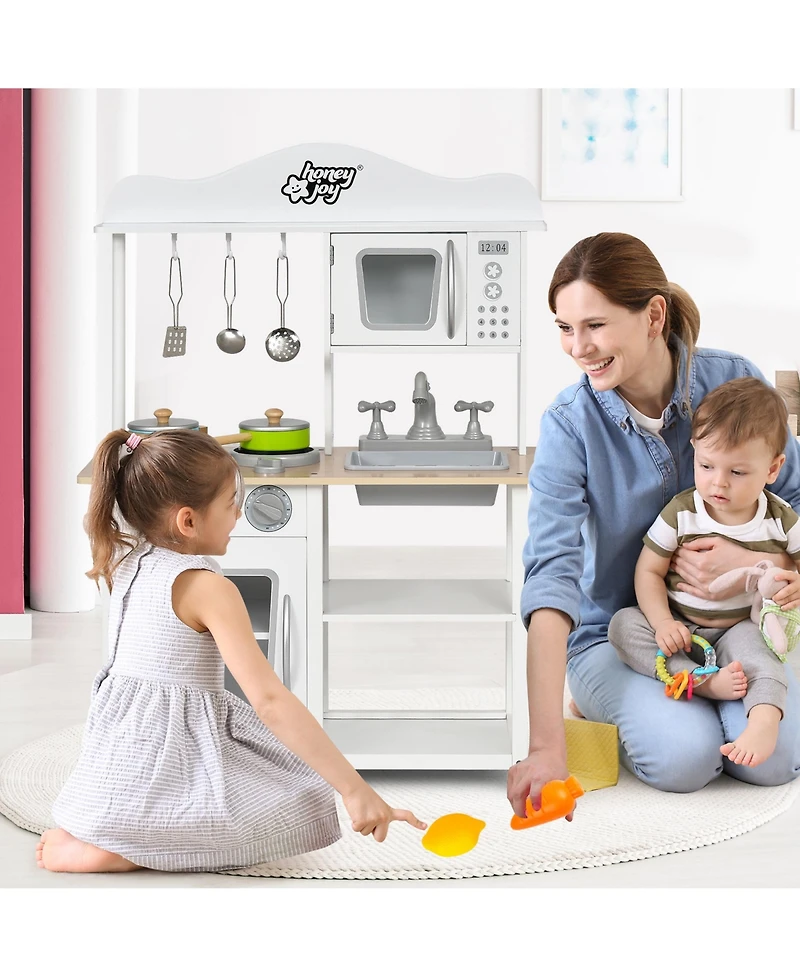 Gymax Wooden Pretend Play Kitchen Set for Kids Toddlers w/ Accessories & Sink