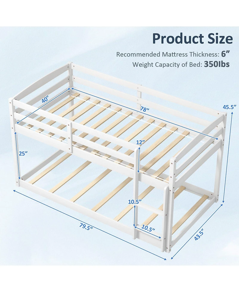 Gouun Twin Size Bunk Bed with High Guardrails and Integrated Ladder