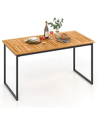 Gouun Acacia Wood Dining Table for 6 People with Slatted Tabletop and Umbrella Hole