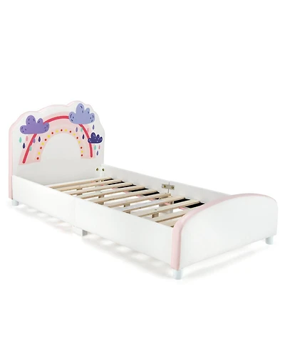 Gouun Kids Twin Size Upholstered Platform Wooden Bed with Rainbow Pattern