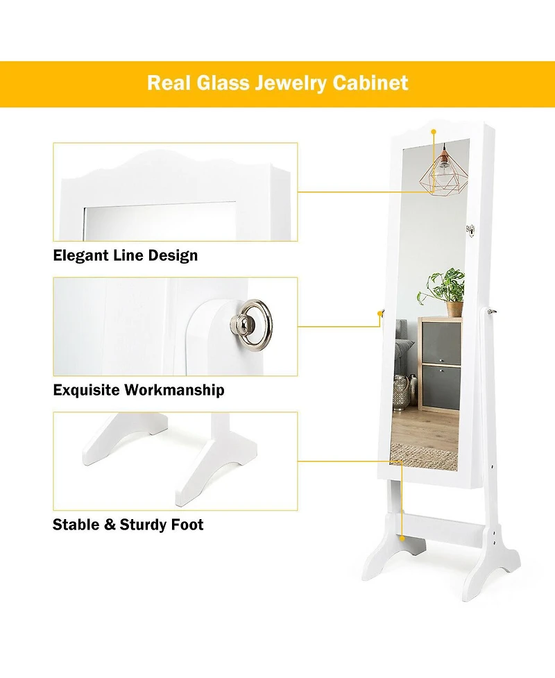 Gouun 4-Angle Tilting Mirrored Lockable Jewelry Cabinet with Large Storage Capacity