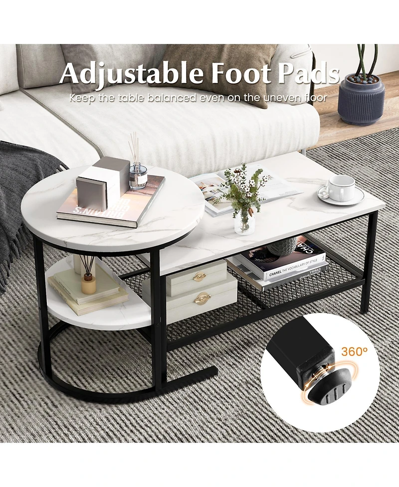 Gouun Set of 2 Nesting Table with Extra Storage Shelf for Living Room